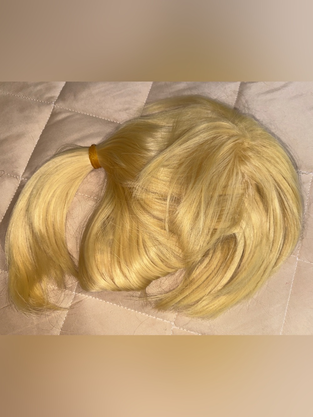 Blonde Cosplay Wig with Bangs Low Ponytail Anime Halloween Costume Hairpiece